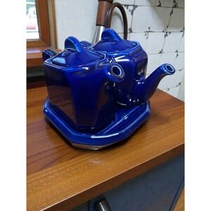 Hall China 1970s-80s Tea For Two Colbalt Blue 3 Piece Set MCM Fiesta Ware Match